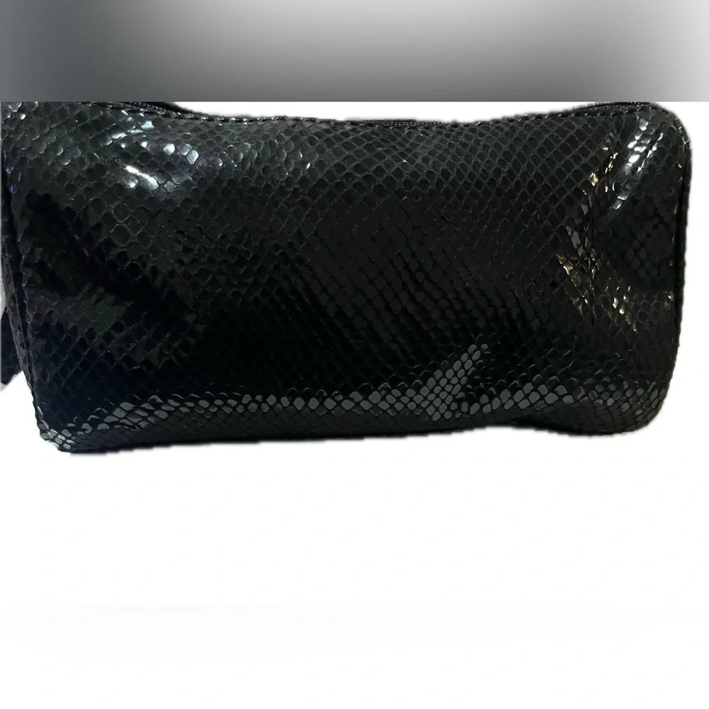 Michael Kors Black Textured Faux Snakeskin Clutch with Tassel & Charm